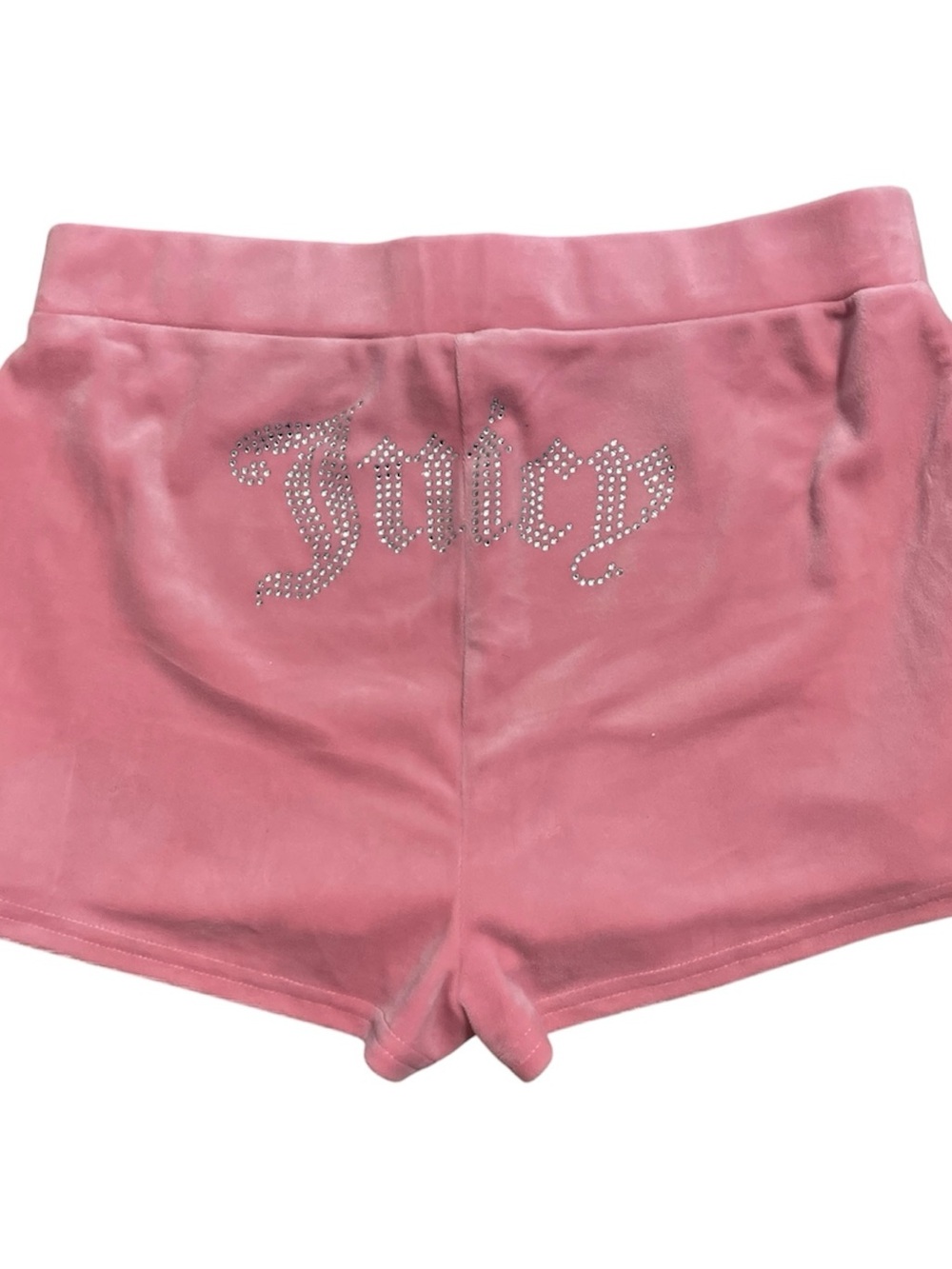 Juicy Couture Pink Velour Rhinestone Logo High-Waist Shorts